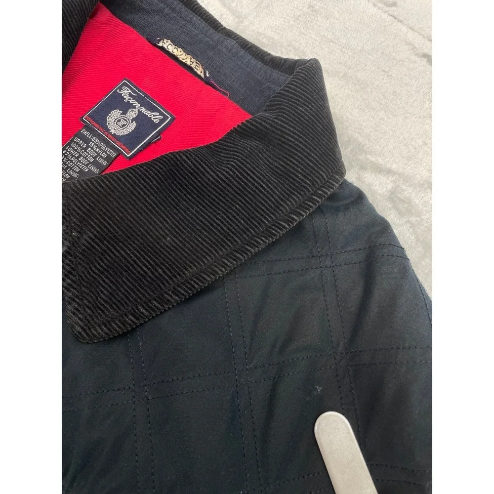 Faconnable Quilted Jacket Men L Blue Corduroy Collar Coat See Measurements